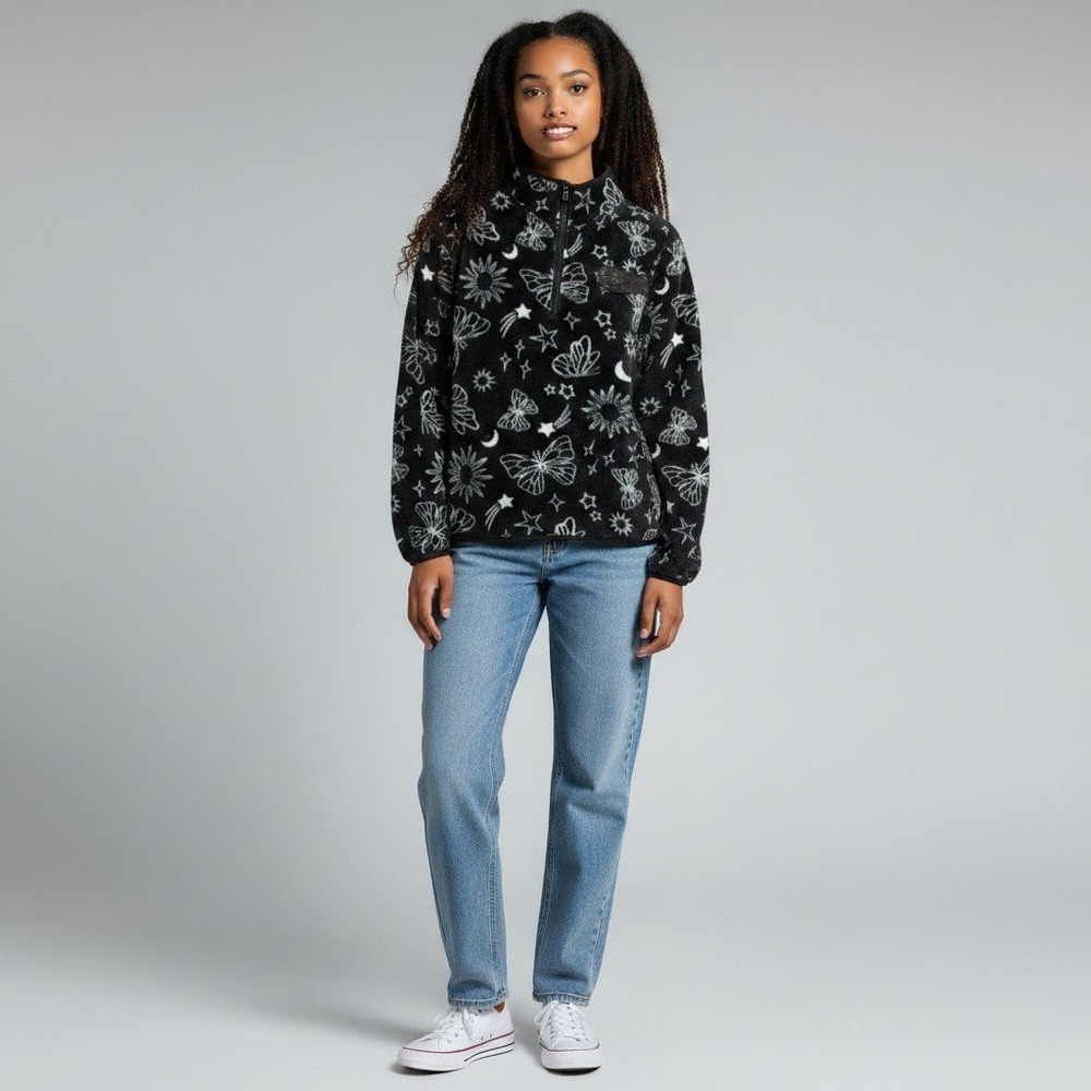 Wallflower Fleece Pullover Wns L Black Celestial Butterfly Quarter Zip 43774